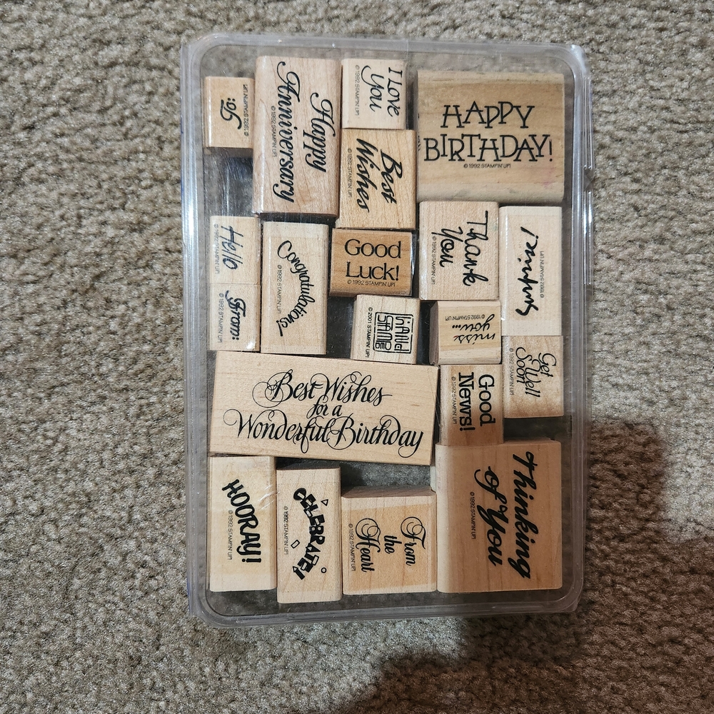 Stampin' Up! Wooden Rubber Stamp Set with Various Greetings & Phrases